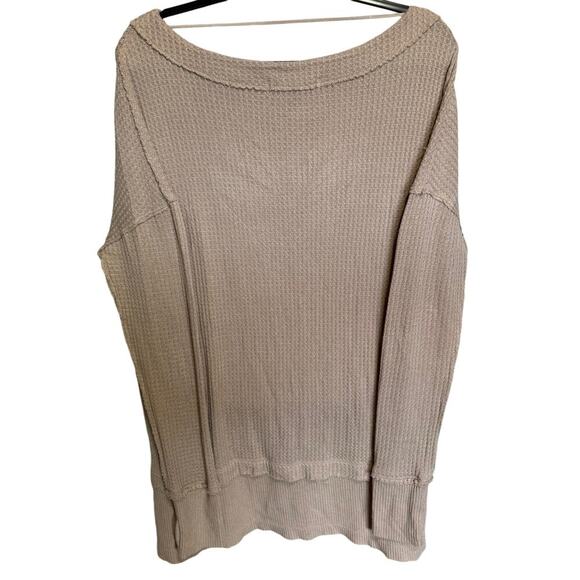 Free People North Shore Thermal Waffle Knit Long Sleeve In Beige Size Medium - Picture 6 of 10